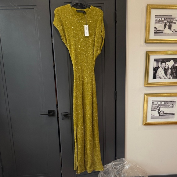 Proenza Schouler Dresses & Skirts - Proenza Schouler Sparkling Mustard Green dress with slits